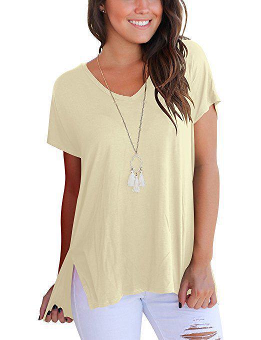 

Весенне-летняя женская свободная футболка с боковым швом и V-образным вырезом с короткими рукавами, женский повседневный топ XXL миндальный