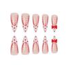 Cross-border European and American Valentine's Day Red Bow Love Manicure Piece White Lace French Manicure Patch Wholesale