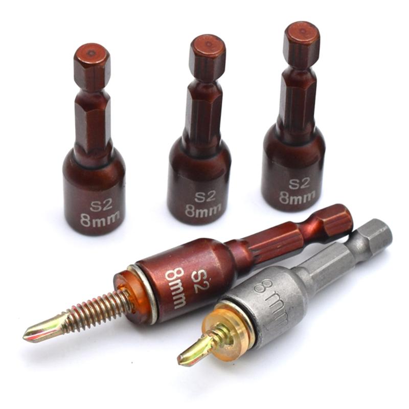 10Pcs 8mm Magnetic Nut Screwdriver Socket Bit with 1/4Inch Hex Shank Driver Socket Nut Adapter for Electric Power Tool