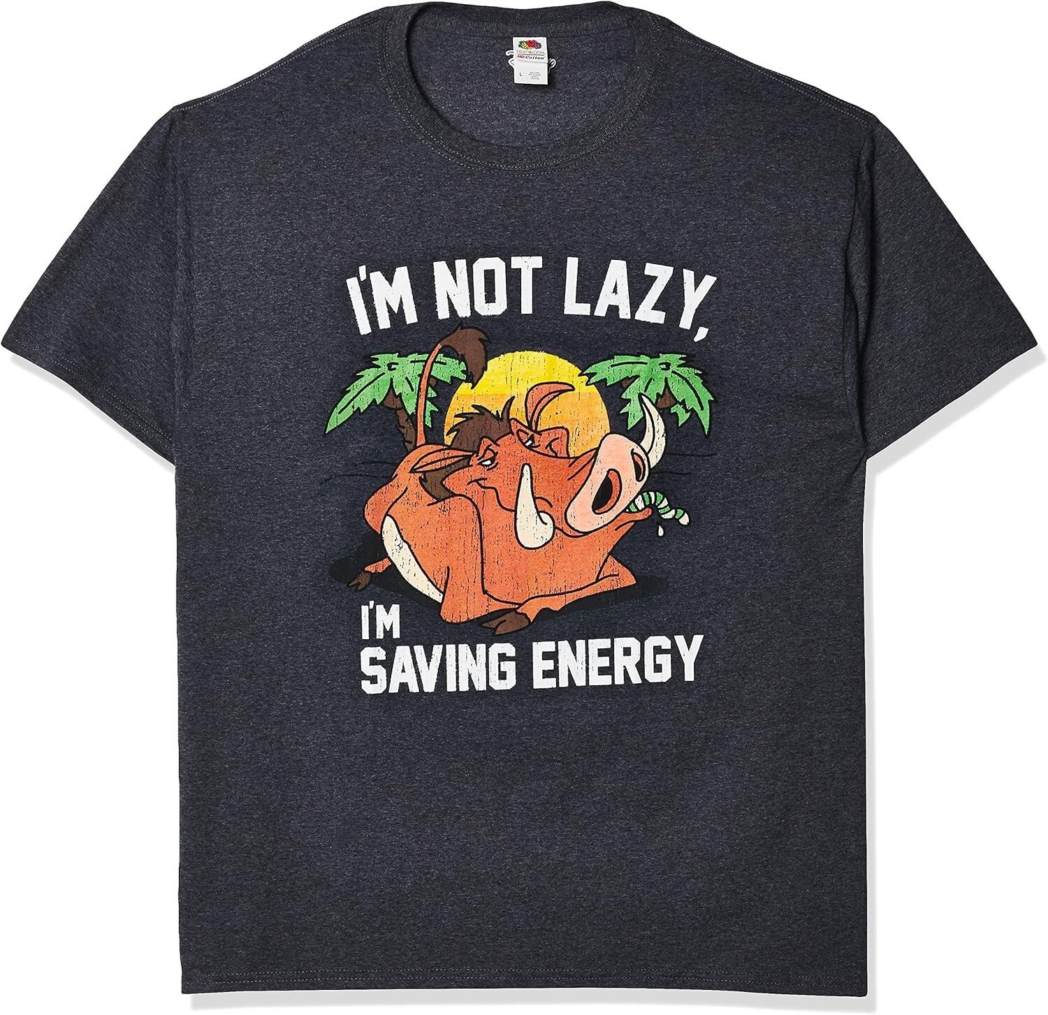 Mens Lion King Pumba Not Lazy Saving Energy Graphic T-shirt XXL
