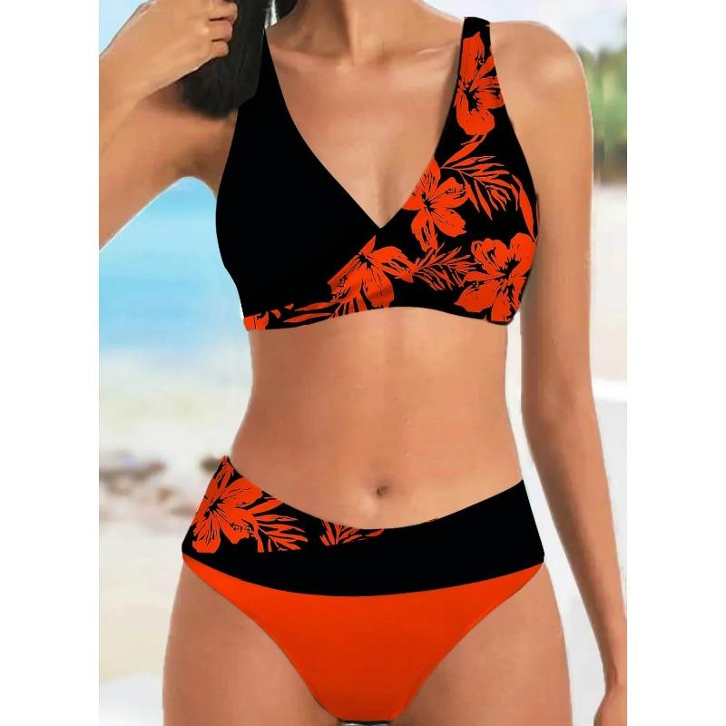 Kadın Yüzme Mayosu Halter Mayo İki Parça Mayo Çiçekli Çiçekli Kaju Baskılı Tankini Üst Boyshorts Yüzme S-5XL