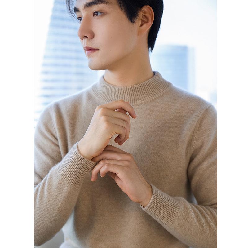 Men's Winter Business Casual Wool Sweater - Thick, Half High Neck, Loose Knit Pullover