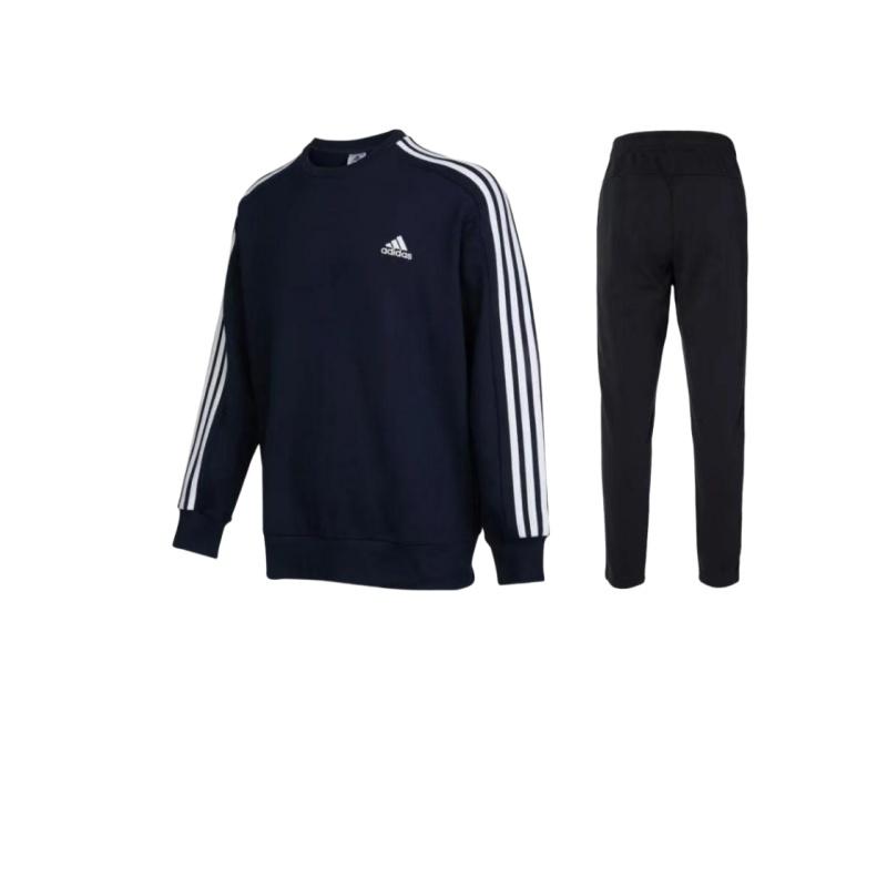 

Adidas Полосатый трикотажный свитер с круглым вырезом и длинными рукавами, повседневный спортивный комплект, унисекс, свитер и брюки DQ3093+-IC9318 XL
