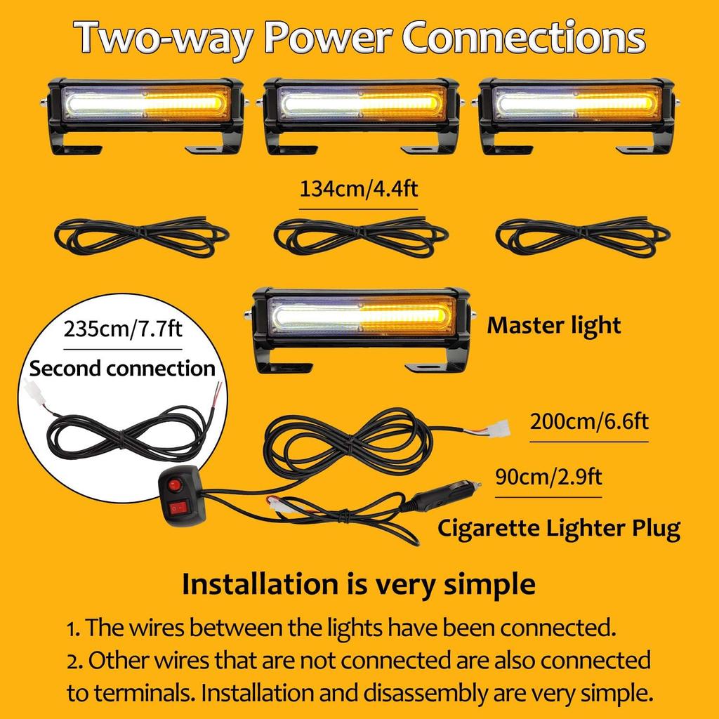 LED Emergency Strobe Lights for Vehicle Trucks, 4 in 1 LED 32W 12-24V Warning Hazard Flashing Strobe Light Bar, Roof and Side Installation Off Road