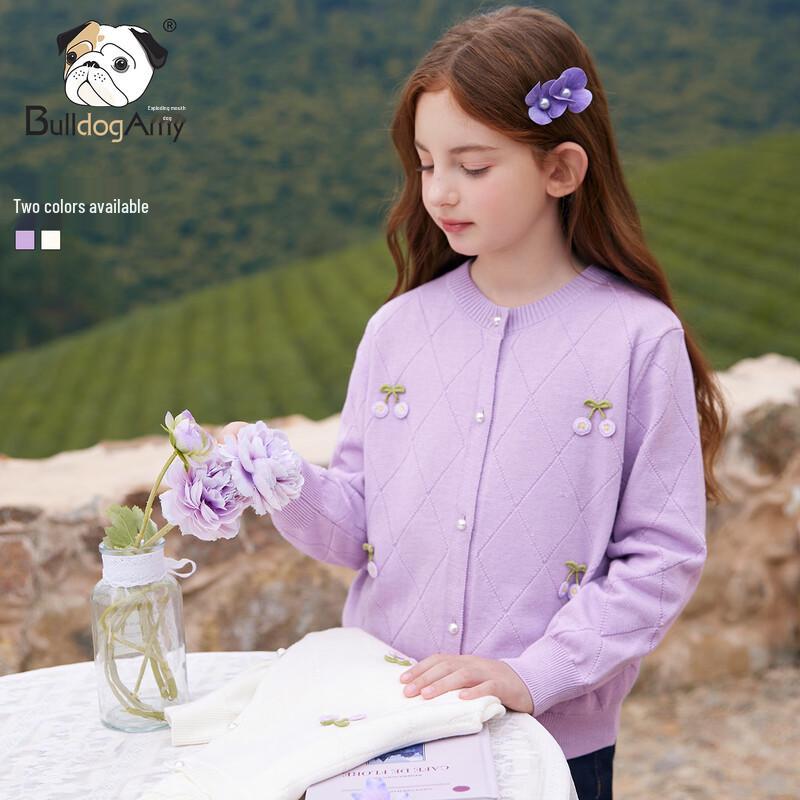 CHANZUIGOU Girls  2026 Spring Small Cherry Knit Cardigan 120 cm