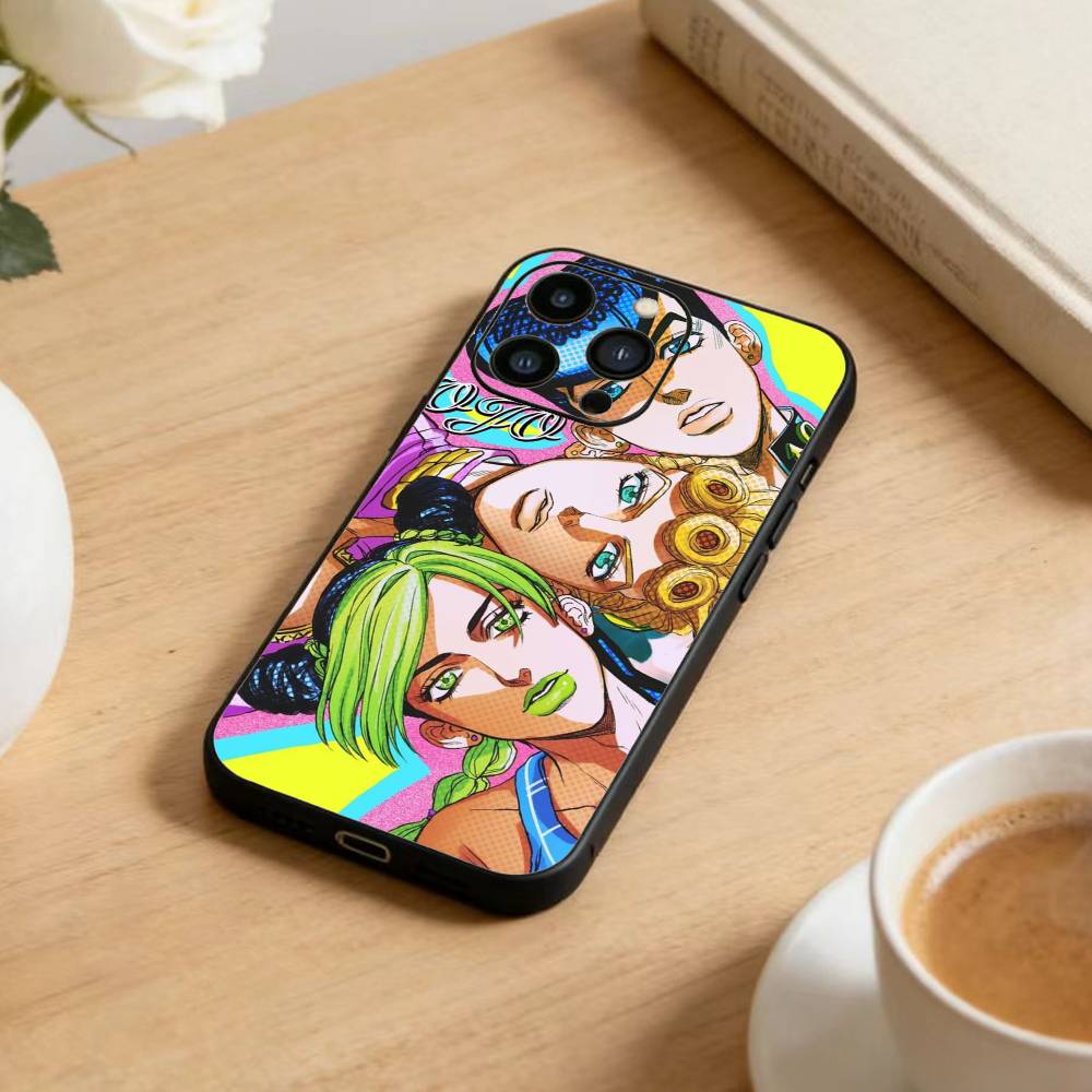 K-Anime Jojos Bizarres Adventures Phone Case For iPhone17,16,15,14,13,12 Plus,Max Soft Silicone Black Cover
