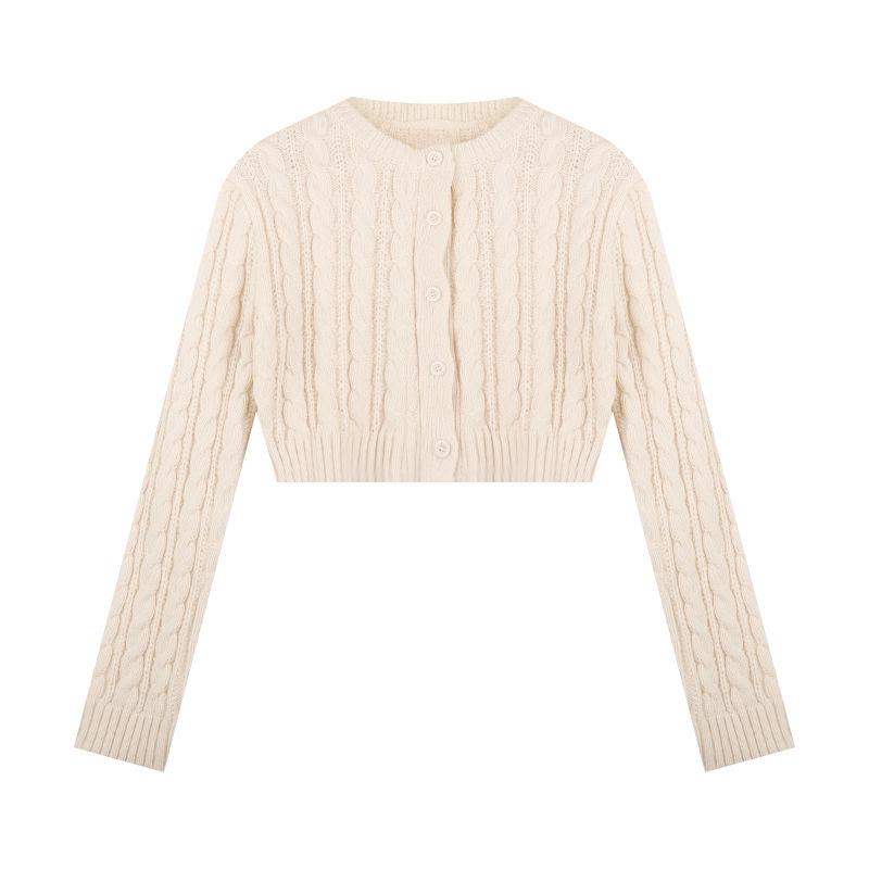 

Женский вязаный свитер с длинными рукавами Design sense, короткий, с круглым вырезом, кардиган с жареным тестом, универсальный женский свитер One Size абрикосовый