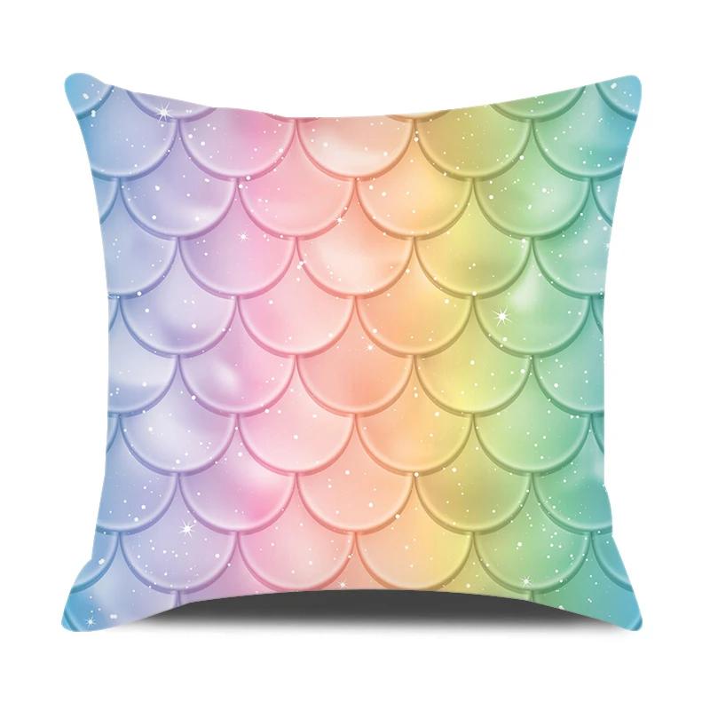 Mermaid Themed Party Decorations Cushion Cover Colorful Fish Scales Square Pillow Covers Home Decor Throw Pillow Case for Couch