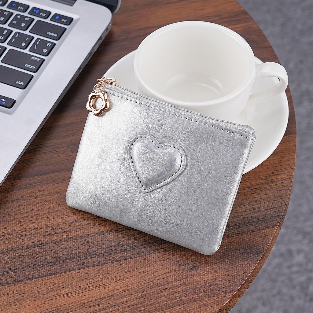 Mini Coin Purse Case Keychain Wallet Fashion PU Heart Buckle Multi-card Slots Card Holder Pouch Key Storage Bag for Women Men