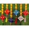 Handmade Artificial Marigold Fluffy Flowers Colorful Woolen Kite Hanging for Home, , Temple Pooja Room Decoration (Pack of 5)