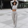 Women Solid Color Long Sleeve O Neck Hoodies Suit Autumn Winter Loose Top Wide Leg Pants