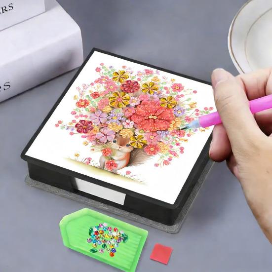 DIY Note Box Diamond Art Kit Sticky Note Holder Craft Set Diamond Art Project Memo Pad Holder DIY Kit for Gift And Home Office Desk Decor