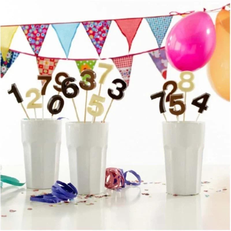 0-9 Number Silicone Lollipop Mold Ice Candy Chocolate Moulds Baking Tool Cake Jelly Candy Mold with Sticks Party Decoration
