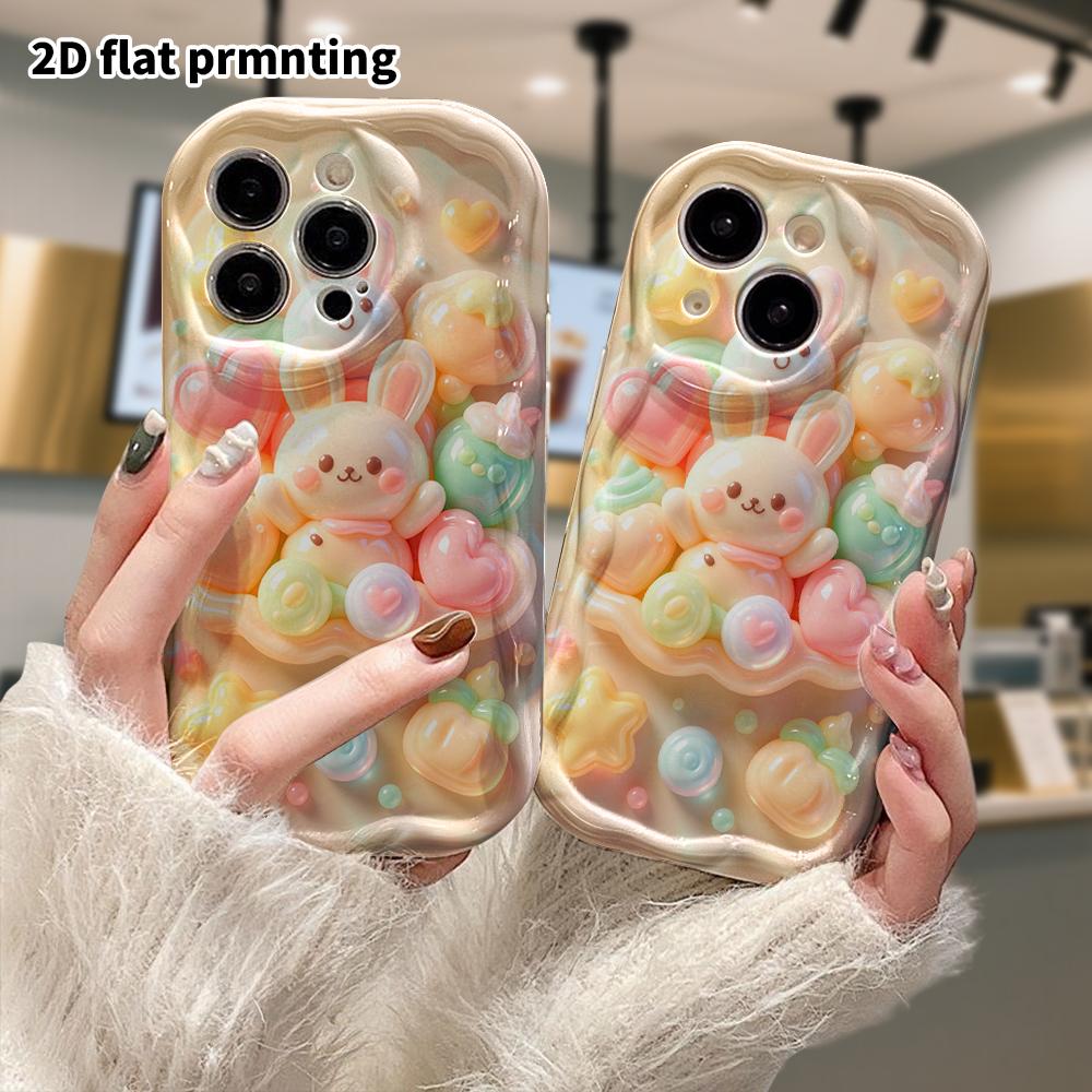 Phone Case: 2D flat design suitable for iPhone 18 17 16 15 14 13 Pro protective case, bunny candy platter, perfect Christmas and Halloween holiday gif