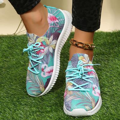 Mode Mode Prints Ademende Sneakers Dames 2024 Herfst Mesh Gebreide Flats Schoenen Vrouw Lichtgewicht Antislip Hardloopschoenen Plus Size