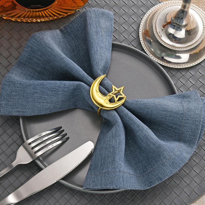 Zinc Alloy Moon Shaped Napkin Buckles Eid Mubarak Napkin Ring Ramadan Decorations Slamic Mubarak Party Table Decor Napkin Holder