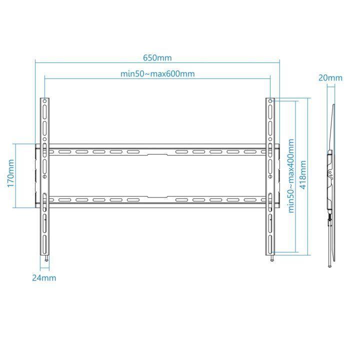 Support mural - TOOQ - LP1080F-B - pour écrans 37" - 80" - VESA 200x200 à 600x400 mm - 80 kg max