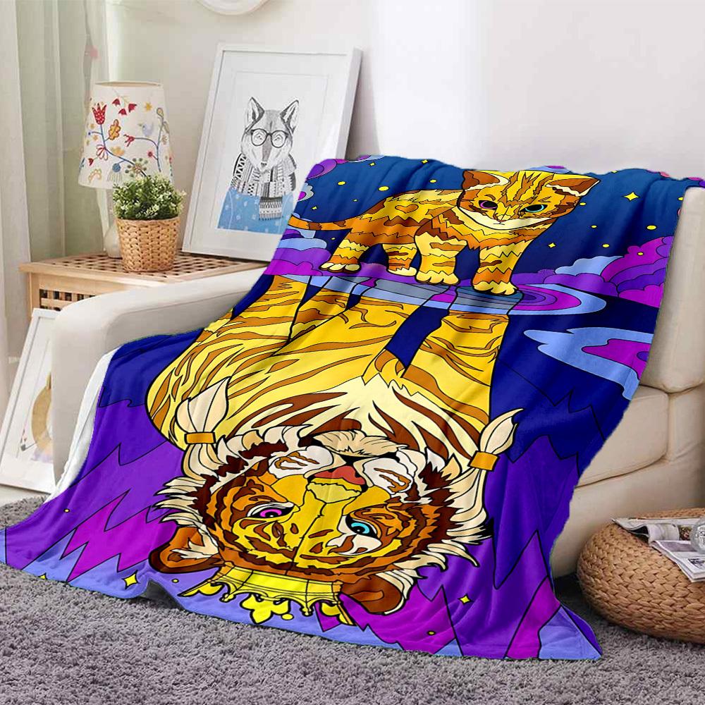 1pc Tiger Cat Print Blanket Lightweight Blanket Throw Blanket For Sofa, Bed, Travel, Camping, Livingroom, Office, Couch, Chair yy251010042