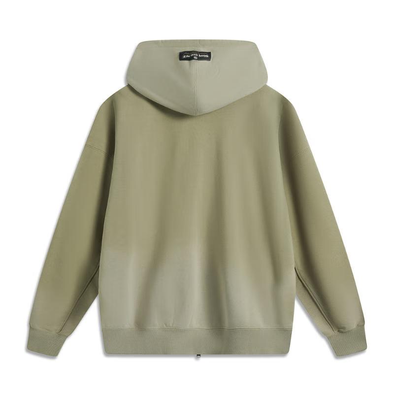 Li-Ning Pohodlná Ležérní Jednoduchá Volná Mikina s Kapucí a Potiskem Písmen Pánská Mikina Zelená AWDV033-5