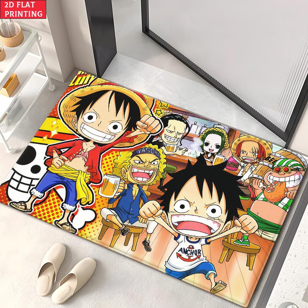 Anime Straw Hat Crew Doormat, Cartoon Pirate Non-slip Floor Mat, Decorative Entrance Rug for Home Living Room Bedroom Game Room