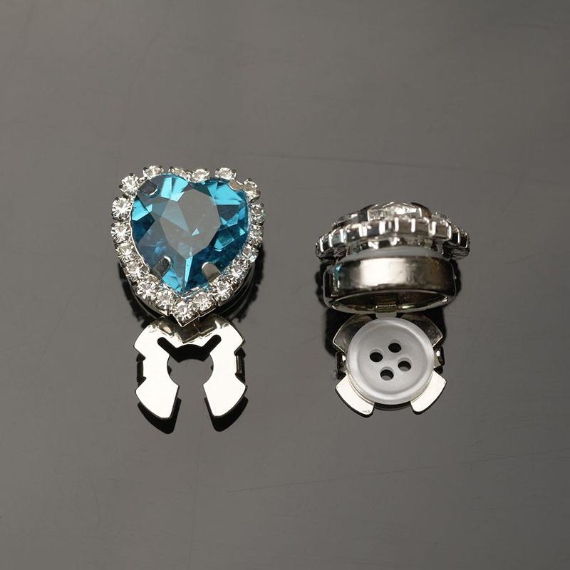 

Женские запонки в виде сердца со стразами, крышки-пуговицы, модный дизайн, аксессуары для украшения одежды, сделай сам, роскошные стразы 40x35 мм светло-синий