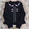 Japanese Lolita Style Summer Fall Women Black JSK Blouse Peter Pan Collar Bow Sweet Blouse Long Sleeve Cute Kawaii Girl's Shirt