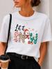 (Asian Size) plaid letter Merry Christmas Fashion Short Sleeve T-shirts Women's Top O-neck T Shirt Print Casual New Year Clothing Graphic Tee