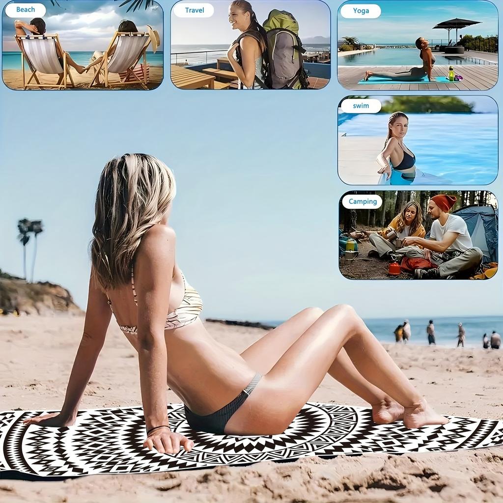 Black & White Geometric Beach Towel: Perfect for Summer Vibes! Suitable for towels, bath towels, beach towels