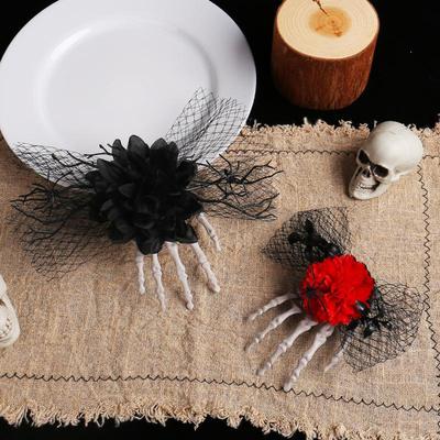 Terrifying Helloween Skull Hand Bone Rose Hair Clip Halloween Unique Ball Dress Up Mesh Side Clip Decoration