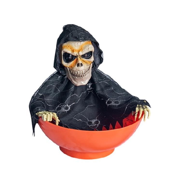Spooky Motion Activated Skeleton Candy Holder with Light Up Red Eyes