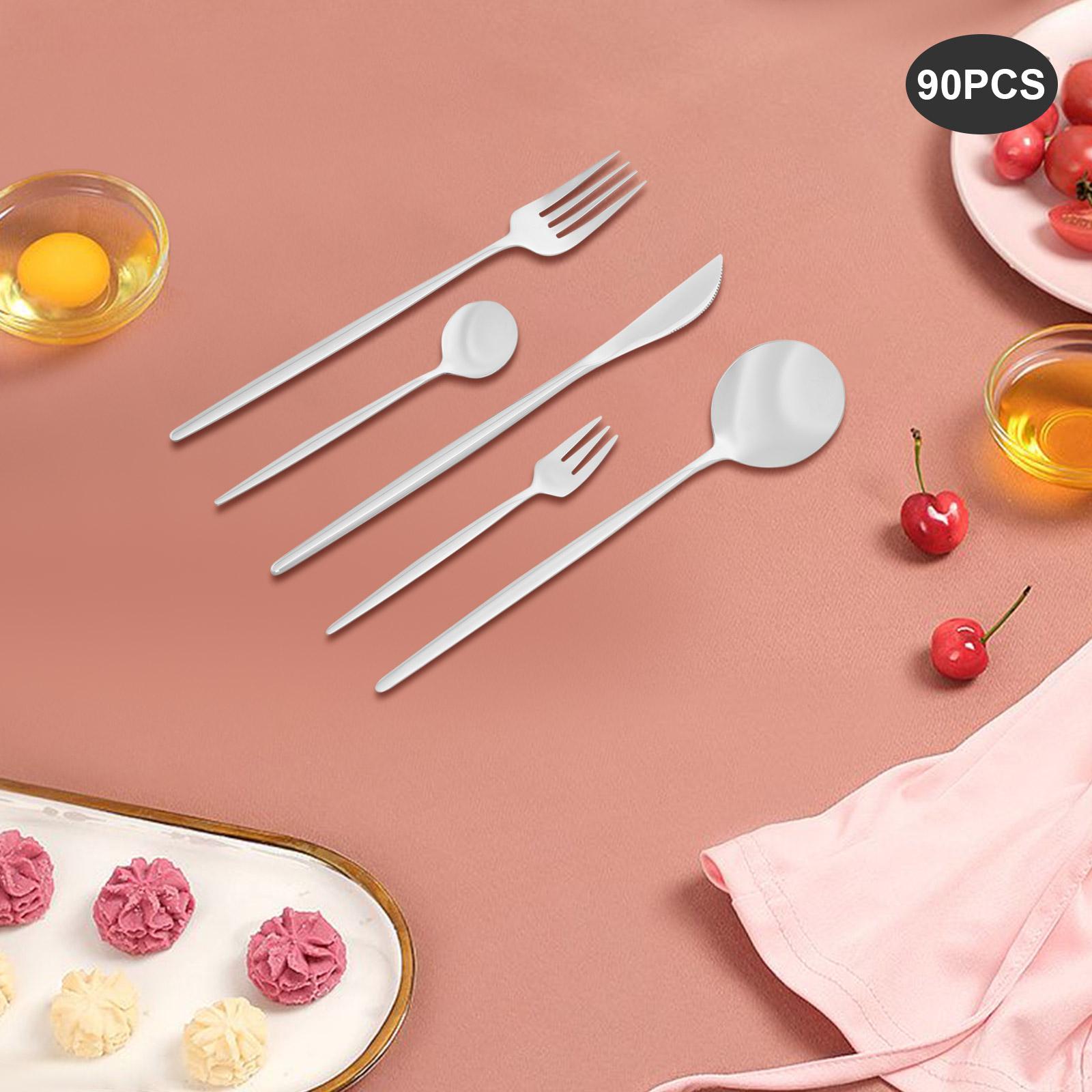 

90-Piece Stainless Steel Cutlery Set,Mirror Polished Silver Tableware for Dinner Party, Restaurant Quality 410-Grade Flatware серебряный
