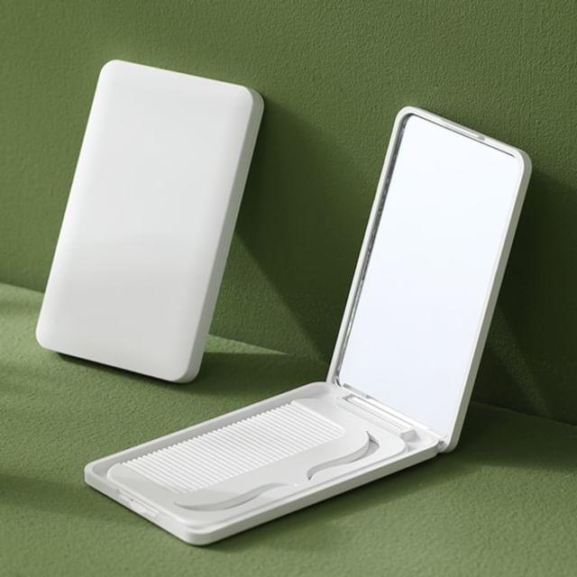 Buttermilk - Travel Portable Mirror with Hair Comb White