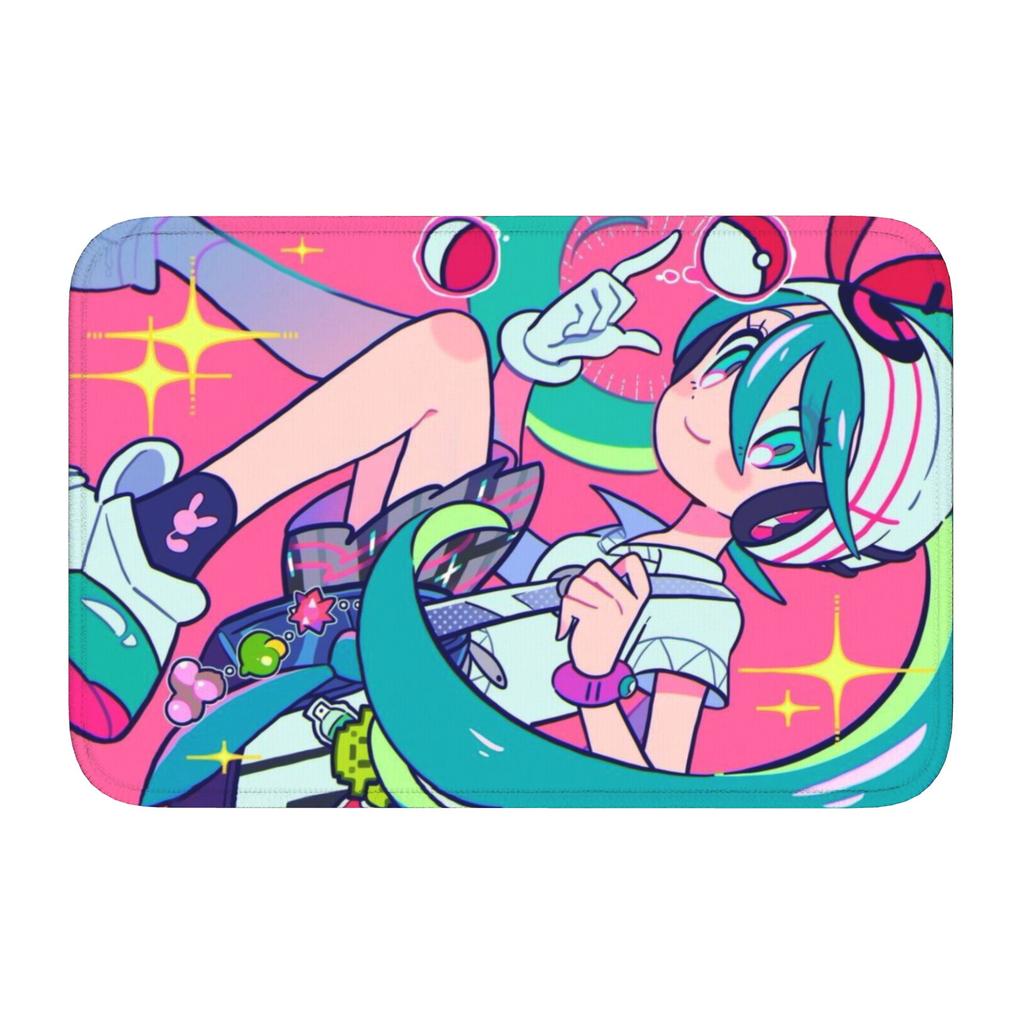 Hatsuned Mikues Cartoon Front Door Mat Anti-Slip Indoor Welcome Quick Dry Doormat Living Room  Entrance Rug Carpet Footpad