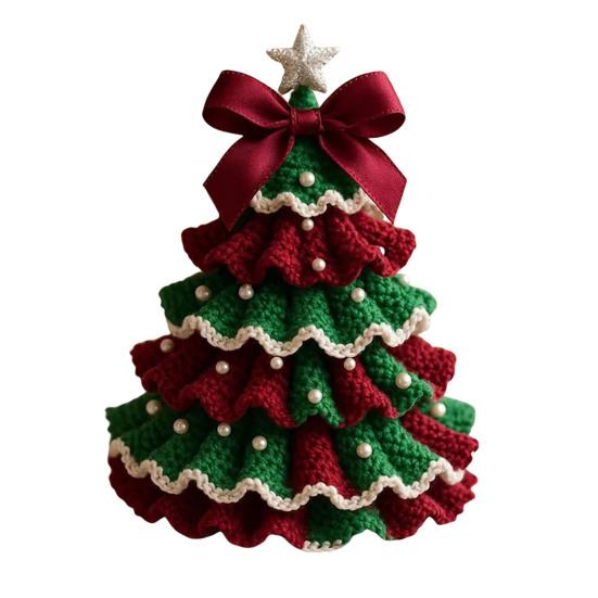 Handmade Crochet Christmas Tree DIY Xmas Tree Crochet Craft Starter Set with Bow And Faux Pearl for Beginners Knitting Holiday Decoration for