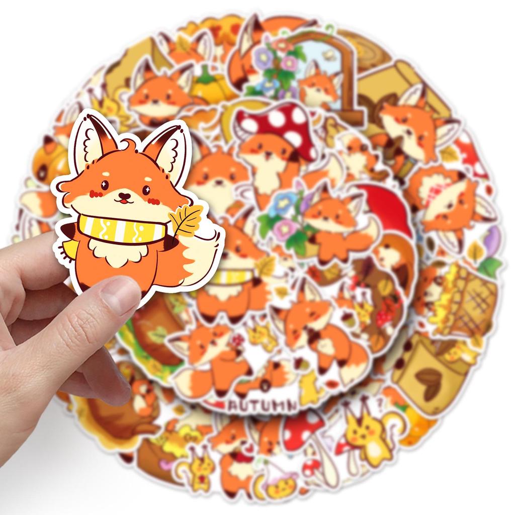 50 Autumn Doodle Stickers - Cartoon Cute Hand-Painted Animals for Phone Decoration