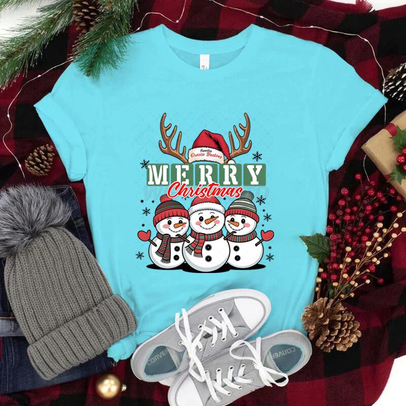 Feliz Natal Fofo SnowUnisex Camisetas Gráficas Mulheres Festa de Natal Camiseta Combinando Camiseta Festiva de Feriado Ano Novo FeVestuário Unissex