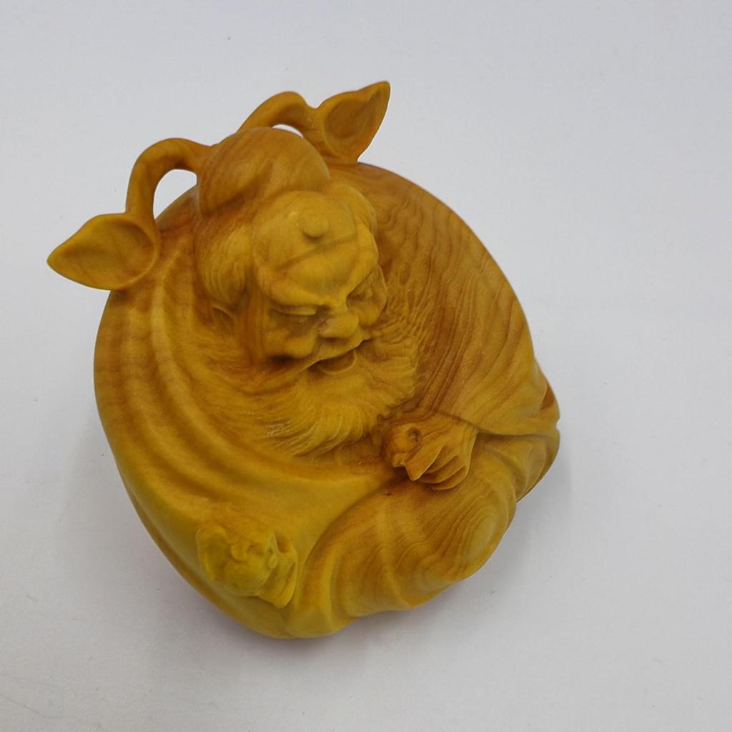 Wooden Buddha statue Boxwood 6cm Wooden sculpture Figurine Shoki Guardian deity for warding off evil and misfortune Good luck item Feng shui item leaf