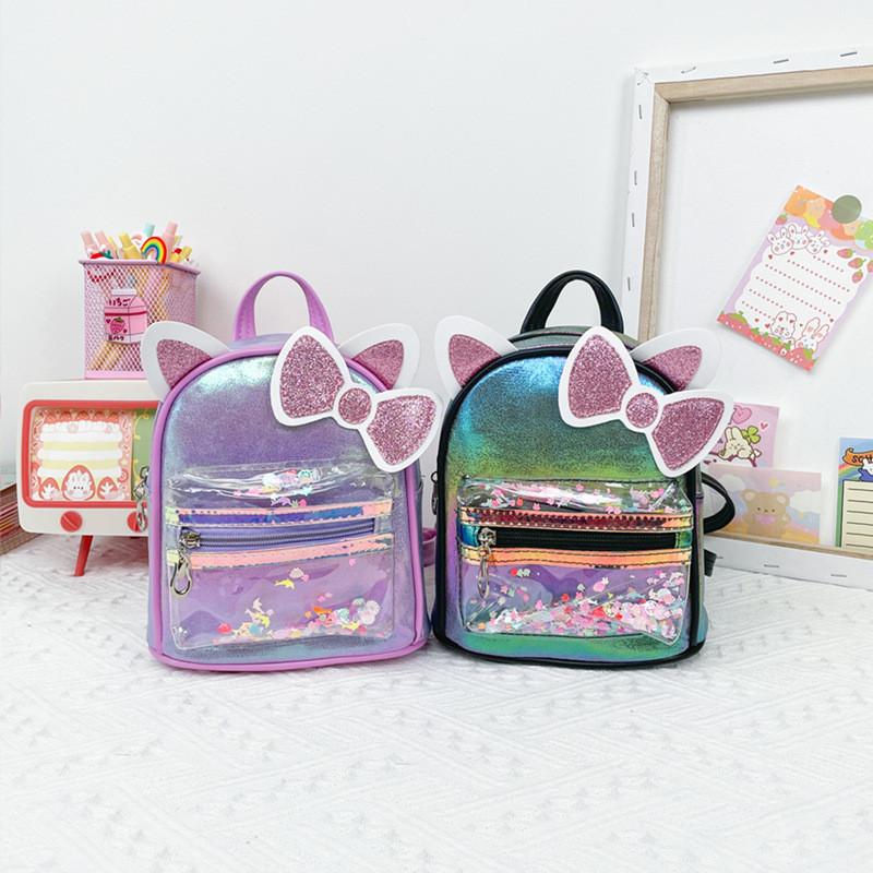 Childrens Cartoon Butterfly Bow Ears Pu Backpack For Kindergarten Daily Use