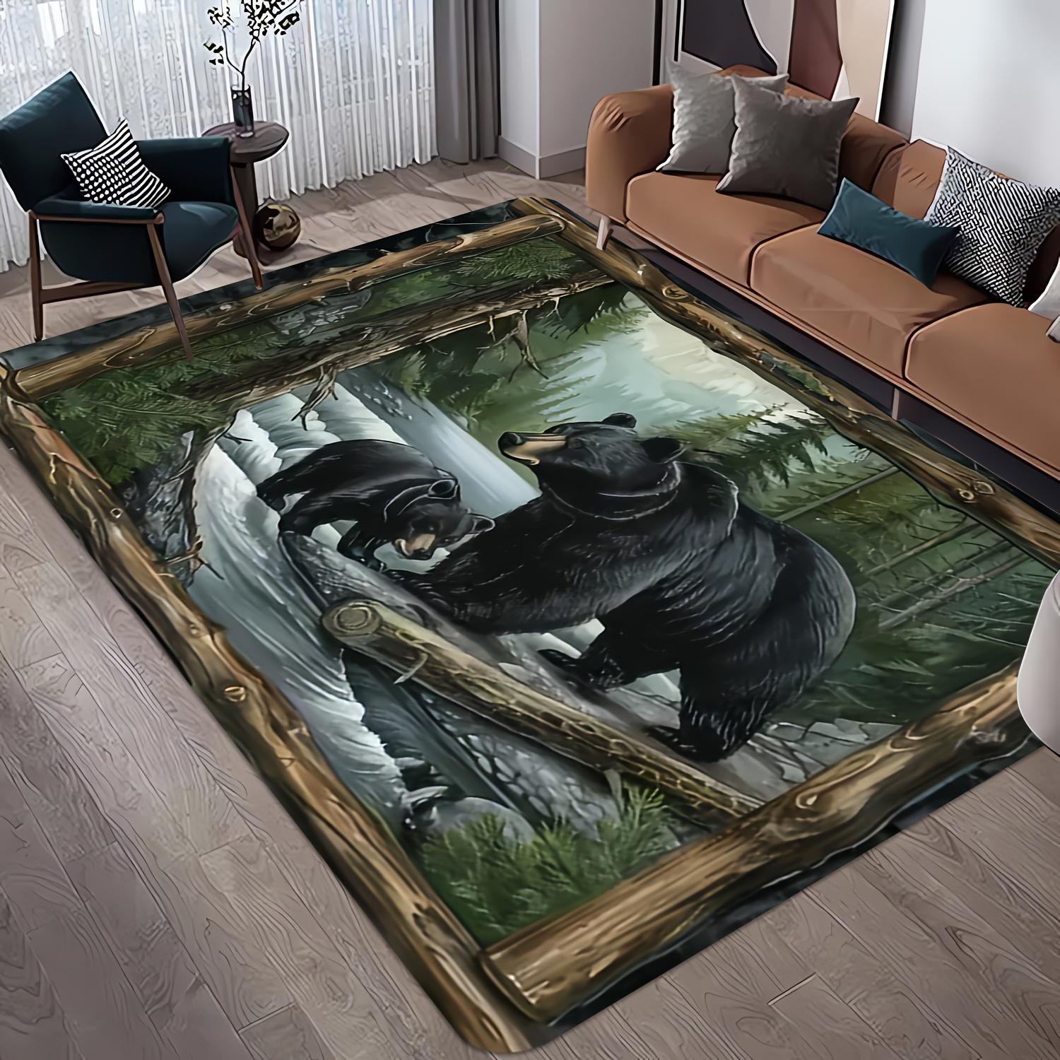

Creative Black Bear Pattern Area Rug - Rustic Animal Decorative Floor Mat for Living Room , Bedroom , Home Office , Non-Slip Mat 40x60cm