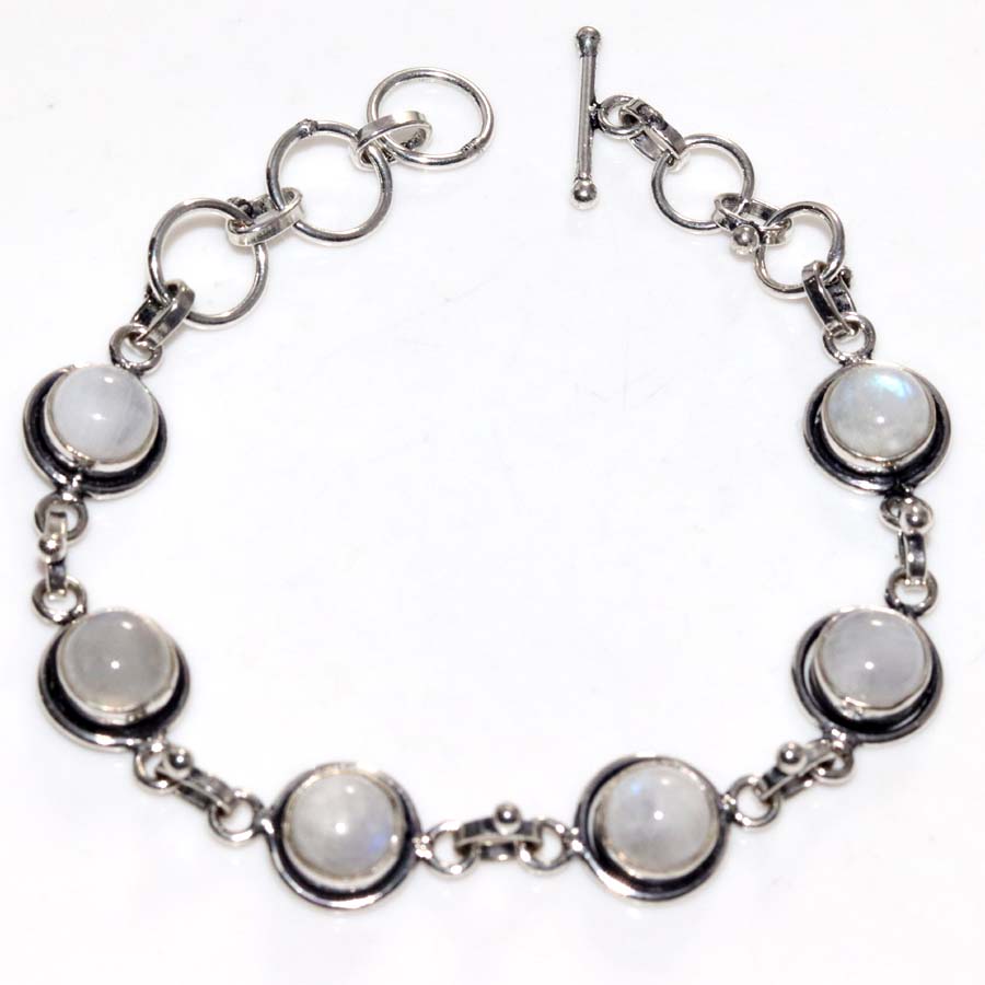 Pretty Rainbow Moonstone 925 Silver Plated Bracelet 8" Craft Jewelry Trendy n2b72