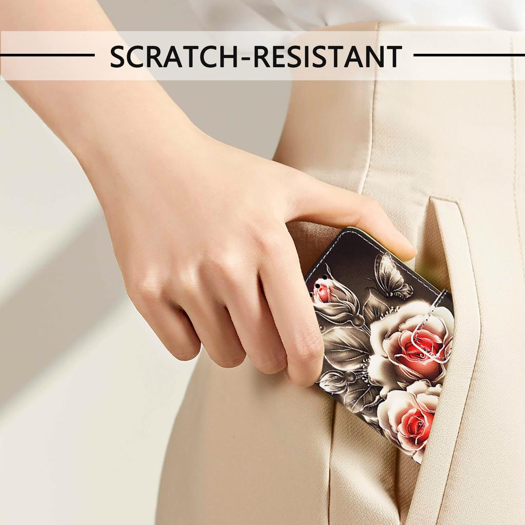 Rose Pattern PU Leather Magnetic Shockproof Case for iPhone,Samsung,Huawei,Xiaomi,vivo,Oppo,Moto,Tecno,TCL,ZTE,OnePlus,Infinix,Asus,Nothing and More