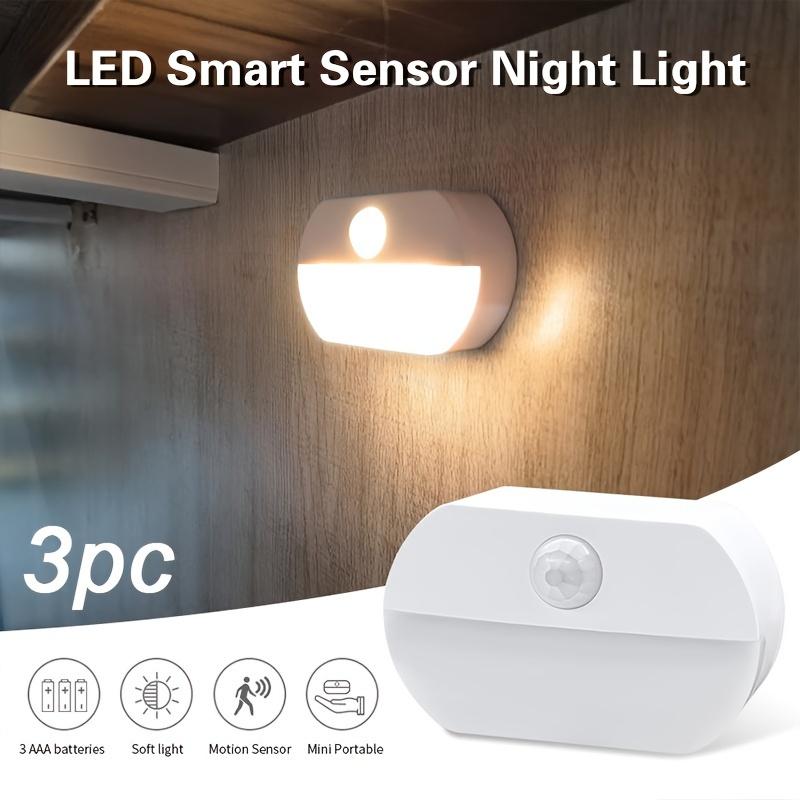 3-Piece Matte LED Smart Sensor Night Light, Motion Sensor, Battery Powered, Free Standing or Wall Mountable