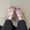 Cowhide version~ thick-soled belt buckle women's outer wear open-toed casual one-word sandals versatile height-enhancing beach shoes