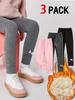 3-Piece Girls' Fleece-Lined Cartoon Print Leggings - Warm Elastic Pants for Autumn/Winter