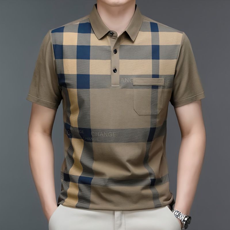 Streetwear Mode Herren Sommer Kurzarm Karierte Poloshirts Koreanisch Neu Business Herrenbekleidung Vintage Lässig Locker Baumwoll-Tops