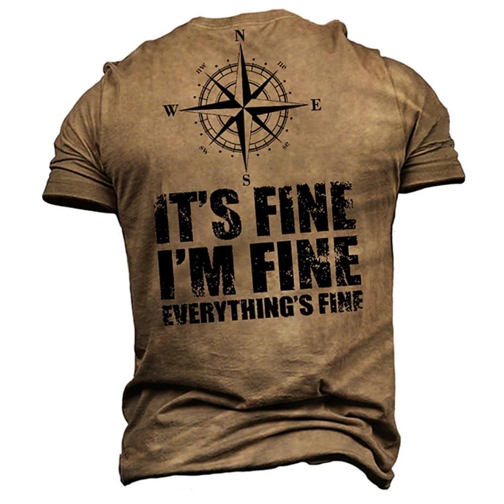 New Vintage T -Shirt Men's Summer Short -Sleeved Navigation Compass 3d Print Fashion British Men's Clothing Streetwear