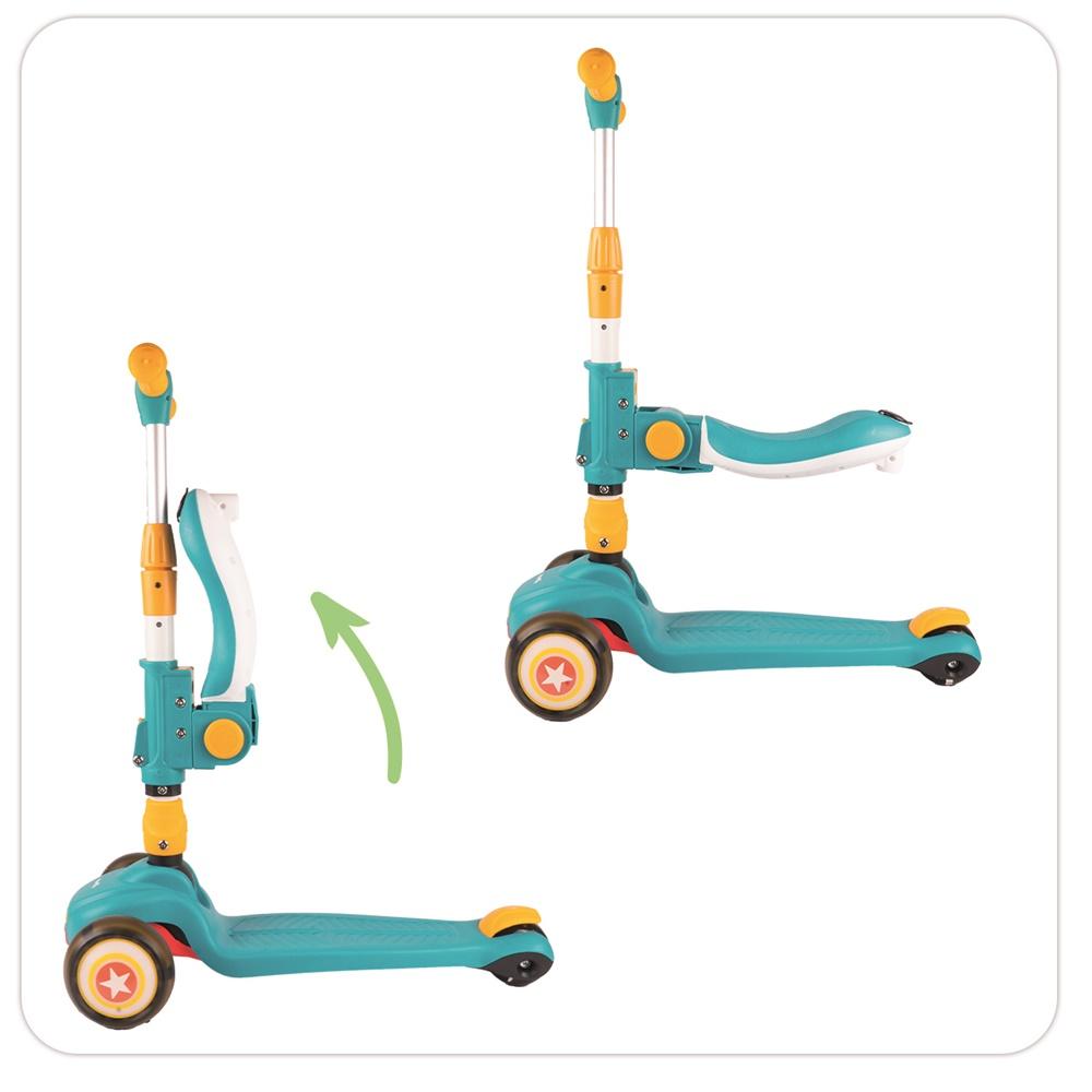 Three-Wheeled Scooter With Seat For Children 2 In 1, Adjustable Brake