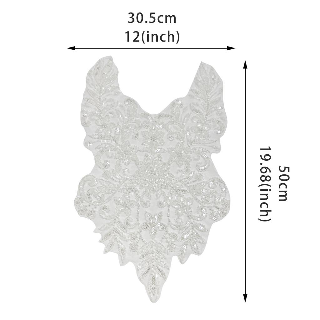 Light Luxury White Handmade Beaded Sequins Flower Leaves Cloth Stickers Wedding Dress Dance Clothes Decorative Clothing Accessories
