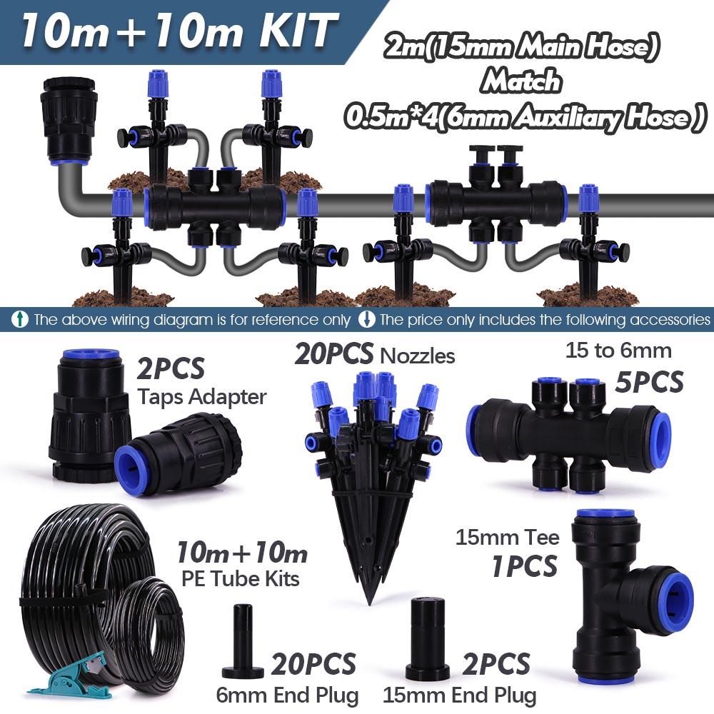 1/2" 360° Bubbler Irrigation Watering System Adjustable Sprinkler OD-15mm PE Hose Quick Connector for Garden Dripper Sprayer Kit