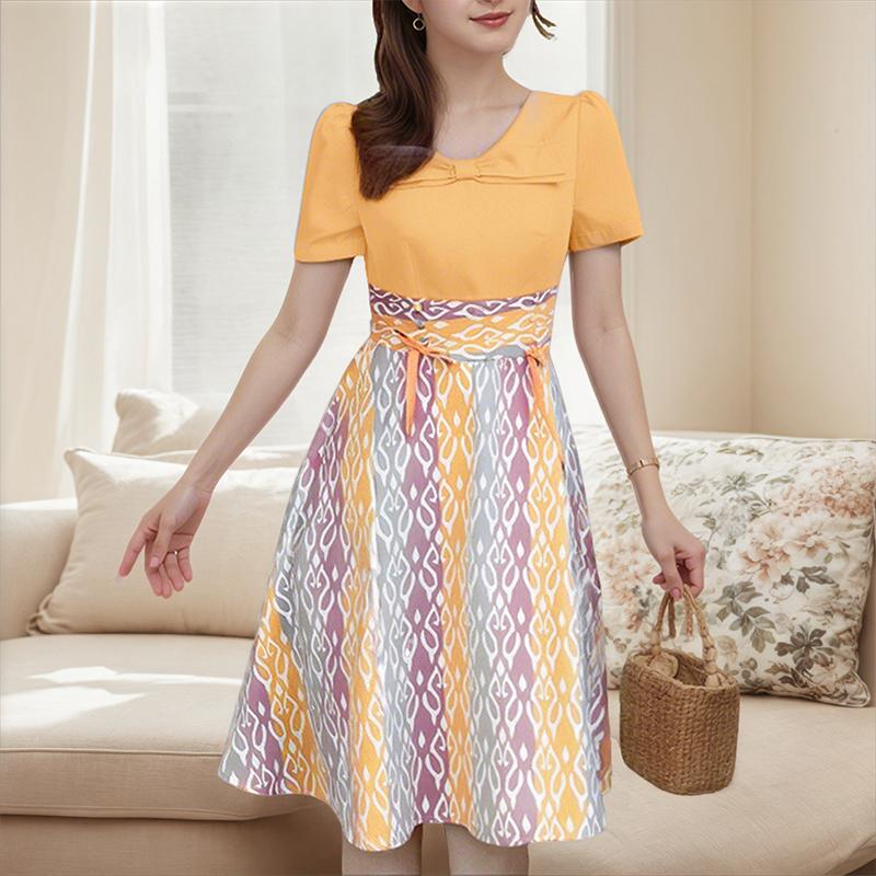 ZANZEA Damska swobodna sukienka z okrągłym dekoltem i krótkim rękawem, z nadrukiem na lato